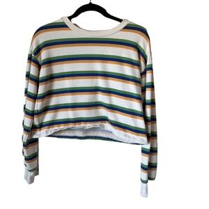 Forever 21 Striped Crop Top Multicolor Long Sleeve Y2K Retro Casual Size S